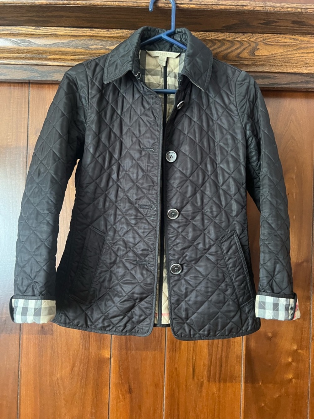 Burberry Quilted Jacket with Signature Check in Black, Cream, Red